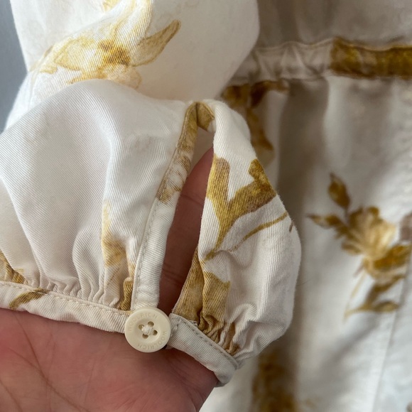 Artsy Teacher Full Button Down Shirt Dress Gold Roses on Cream Long Women’s L - Picture 7 of 16